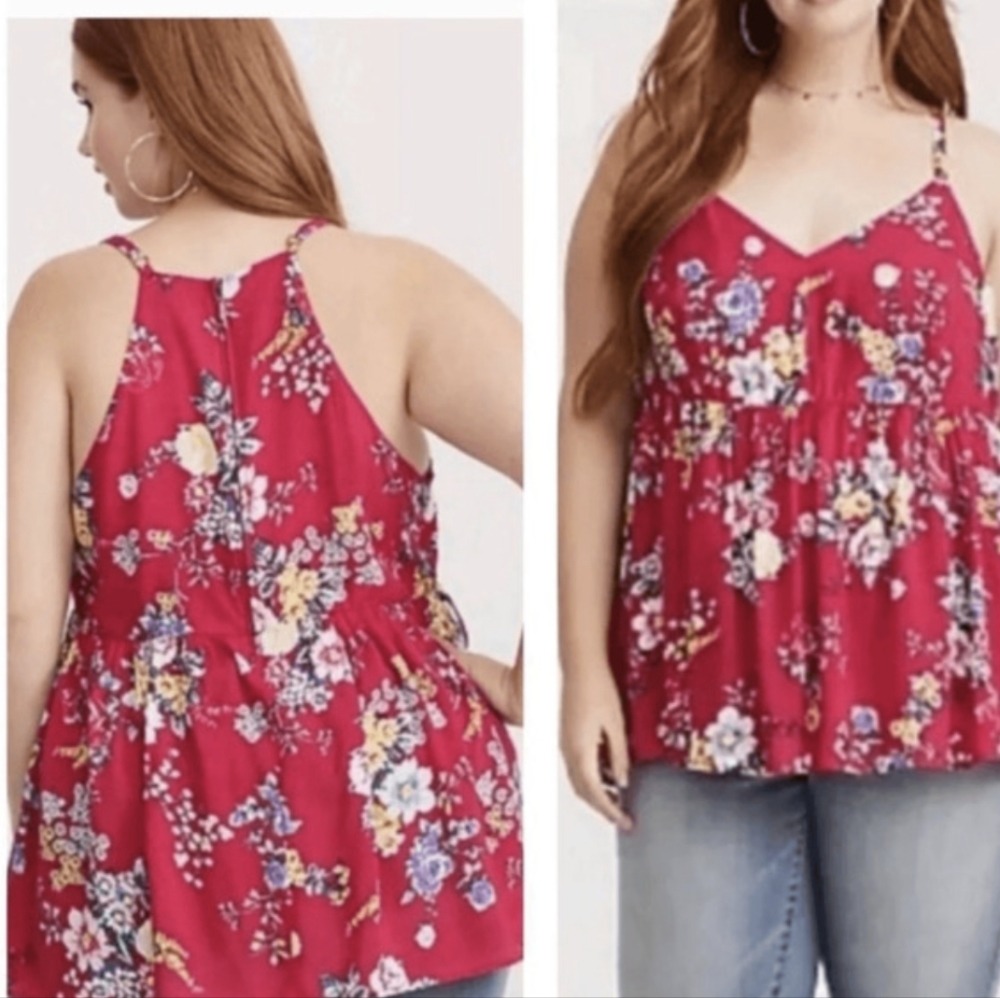 TORRID Challis Babydoll Floral Cami with Adjustable Straps 12/Large New